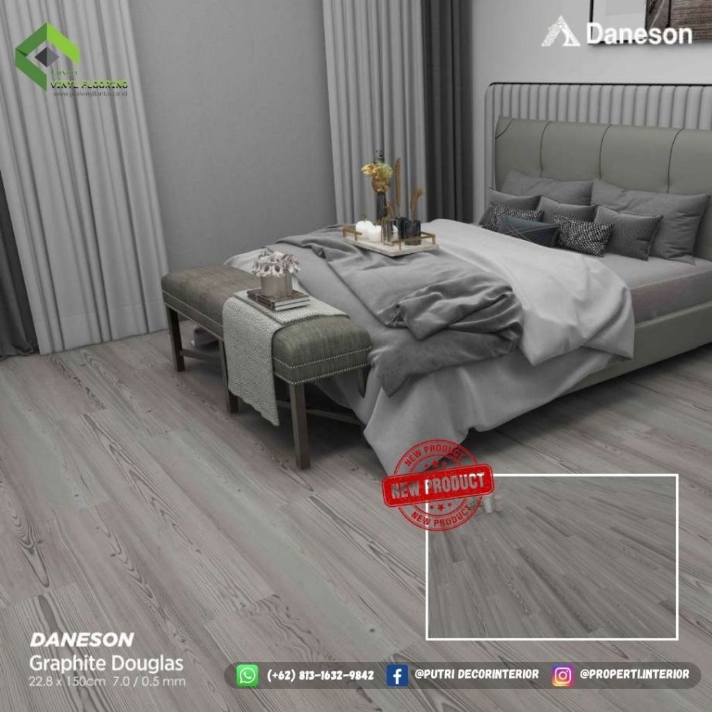 lantai SPC Daneson series Graphite Douglas tebal 7mm uk. 22,8cm x 150cm