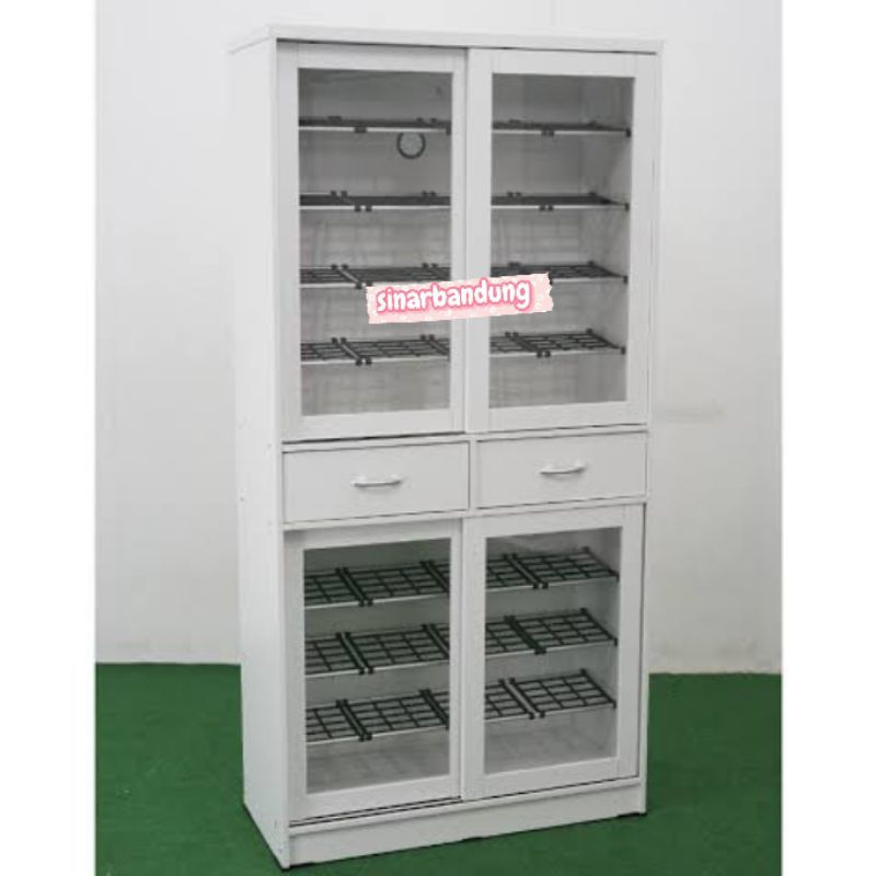 LEMARI SEPATU KACA SLIDING / LEMARI SEPATU TINGKAT/LEMARI SEPATU PUTIH KACA SLIDING