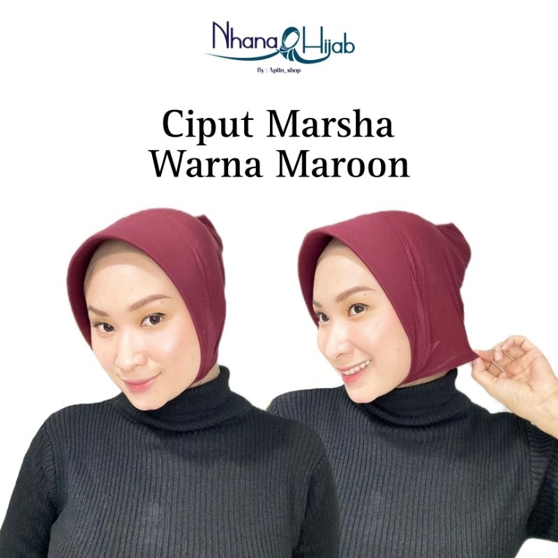 Daleman kerudung ciput topi marsha maroon bahan jersey adem