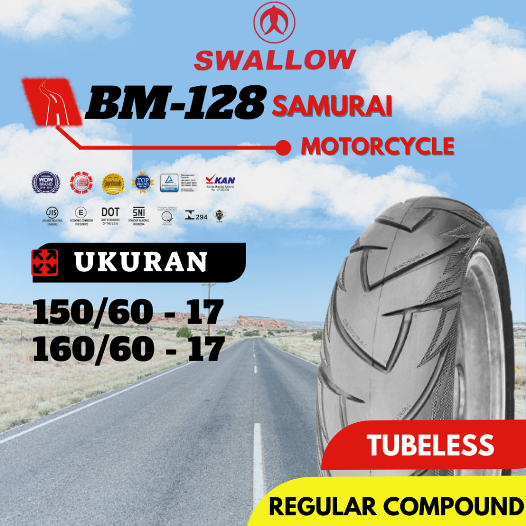 Ban Motor Swallow BM-128 SAMURAI 150/60 160/60 Ring 17 Tubeless Medium Compound