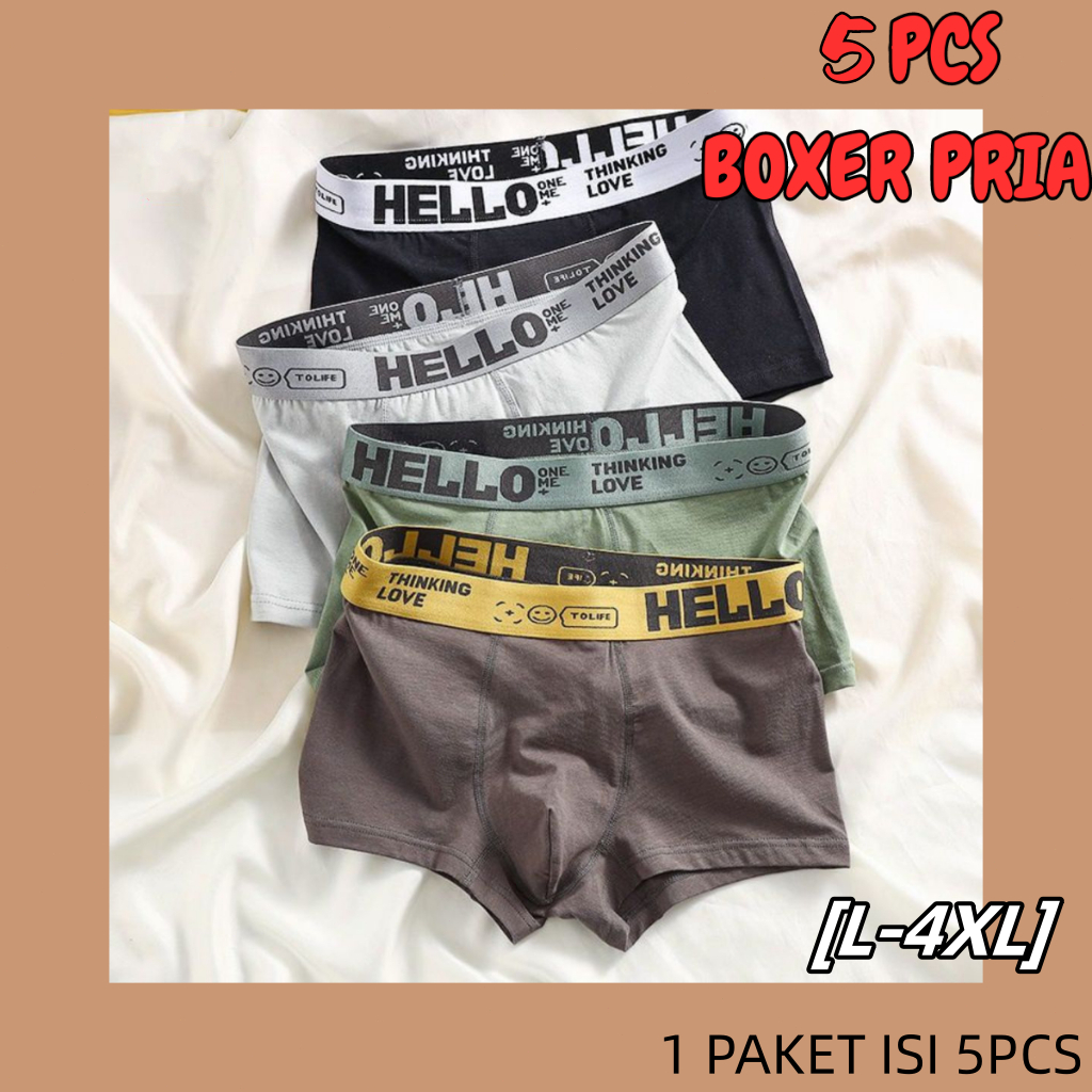 Miss.Hera Bundle 5 Pcs Boxer Celana Dalam Pria Dewasa Fashion Men Hello On Me Cook High Quality Rema