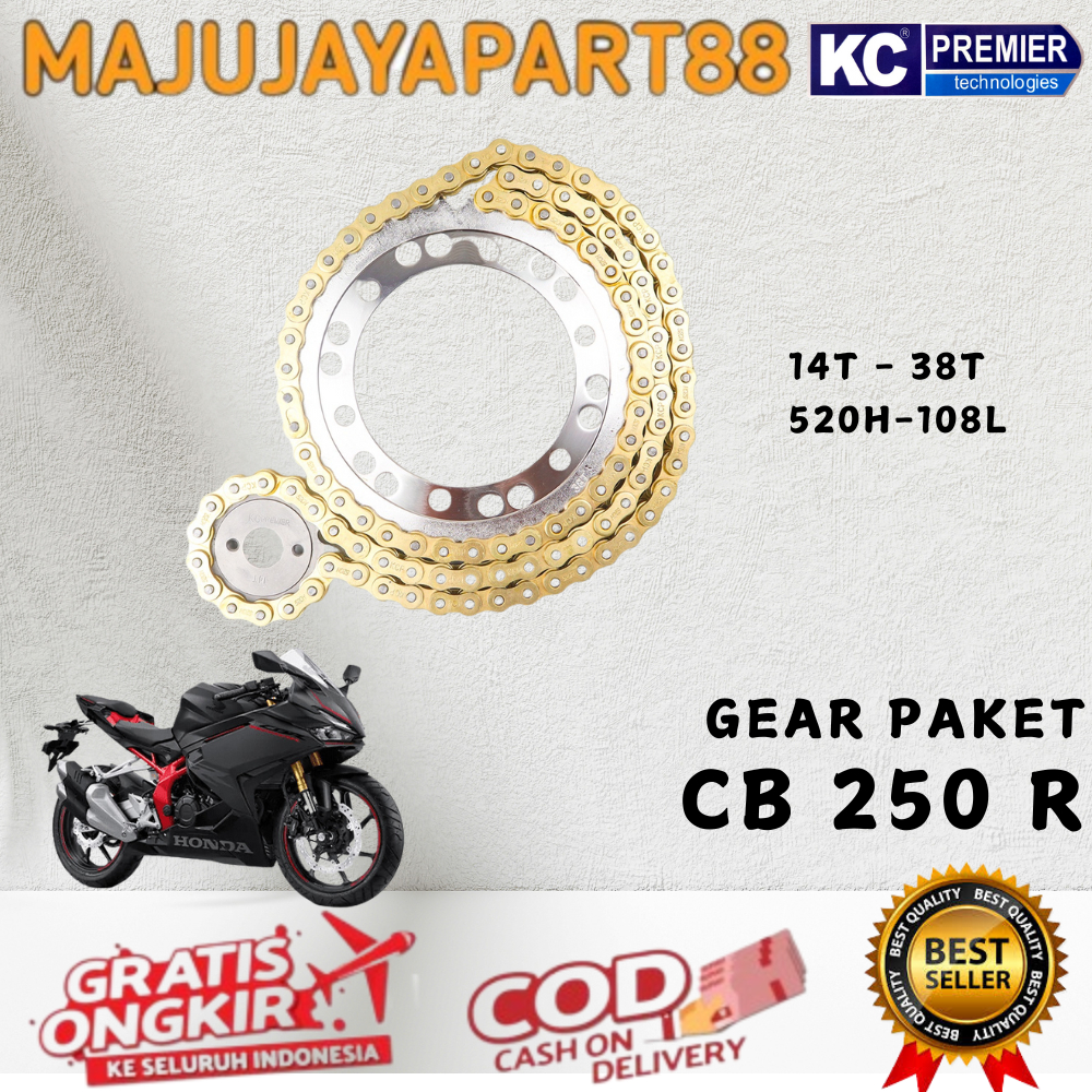 Gir Paket CB250R 520 14T - 38T 520H-108L Gold Series Merk KC / Gear Paket Cb250r / Gearset Cb250R
