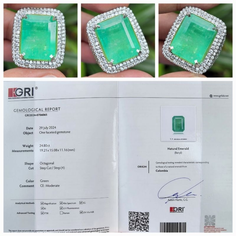 Natural HQ Big Size Zamrud Emerald Colombia Sertifikat 24.80 crt