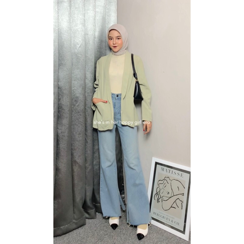 Weind Blazer Wanita Korea Outfit Hijab Basic - Matcha