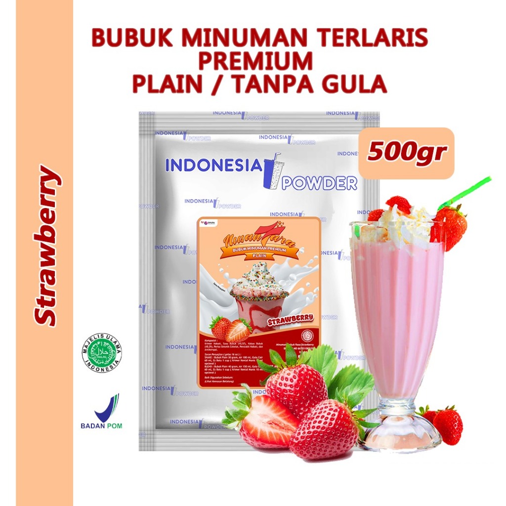 

NUSANTARA Bubuk Minuman Instant Premium Plain Tanpa Gula Horeca Rasa Strawberry / Stroberi 500 Gr Omura Powder