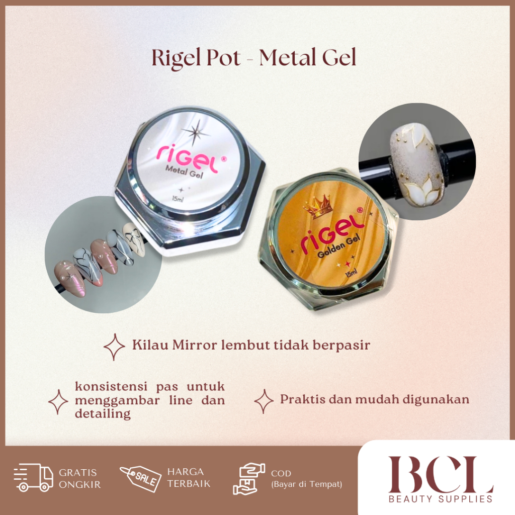 Rigel Pot Metal Gel 15ml / Efek Metalic Kuku