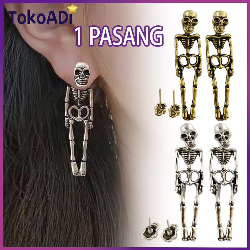 Anting-Anting Pria Liontin Titanium Steel Tengkorak Gaya Punk Hip Hop Import