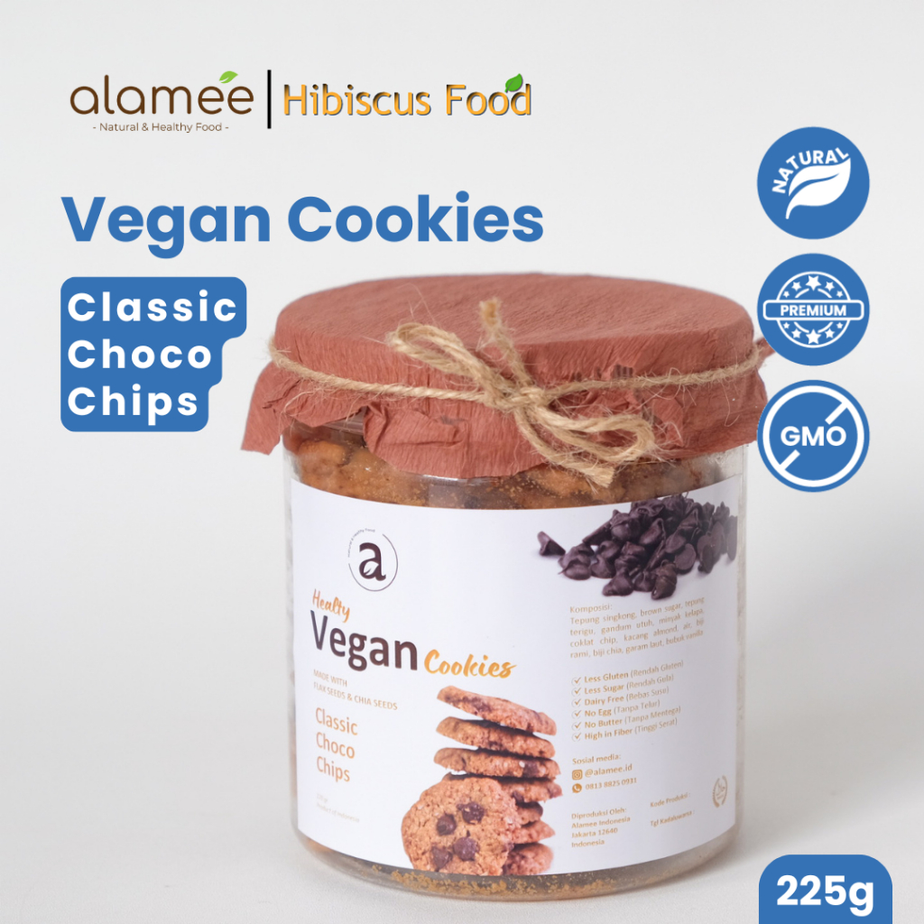 

ALAMEE Cookies Diet - Choco Chip Kue Kering Cemilan Sehat Healthy Vegan Snack Sehat Less Sugar 220gr