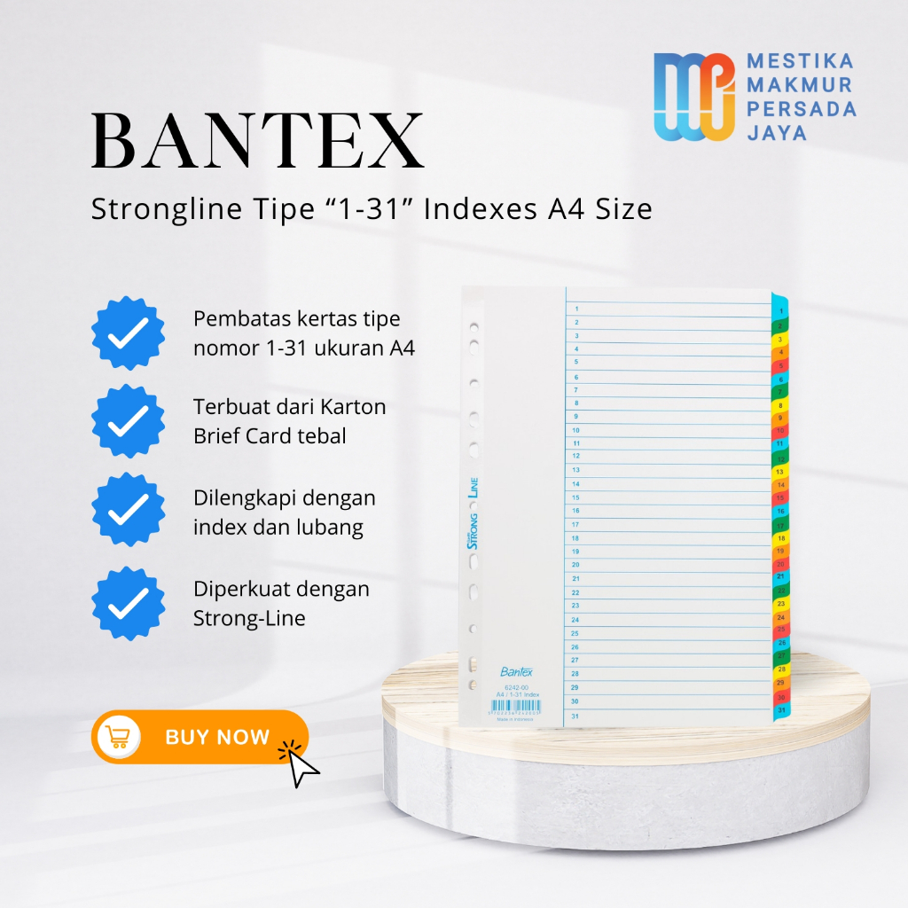 

Bantex Strongline Index Pembatas Kertas A4 Tipe Nomor 1-31 | Pembatas Ordner Pembatas Buku | 6242