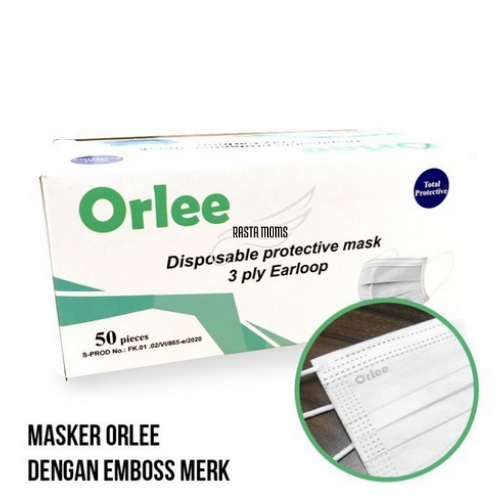 Mask Masker 3 Ply Lapis Putih White Orlee Medis 3ply Earloop Kemenkes 3ply Isi 50
