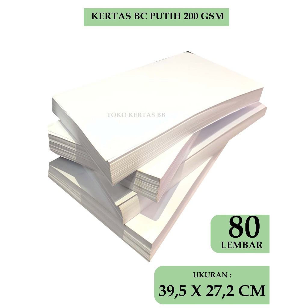 

KERTAS MANILLA / KERTAS BC WARNA PUTIH 200 GSM UKURAN : 39,5 X 27,2 CM , 80 LEMBAR