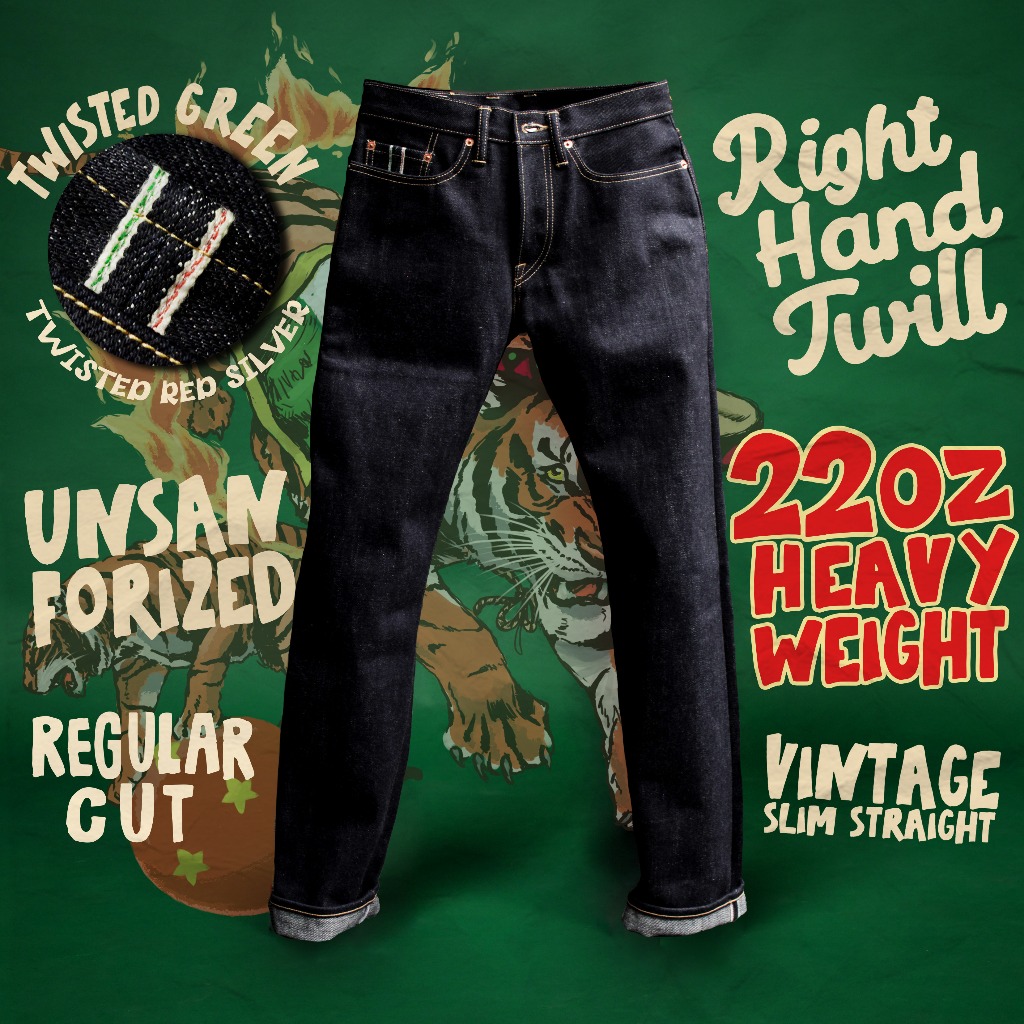 Heavyweight Raw Selvedge Denim Pants - 22 oz Deep indigo Mexican Tigre unsanforized Slim Straight Bl