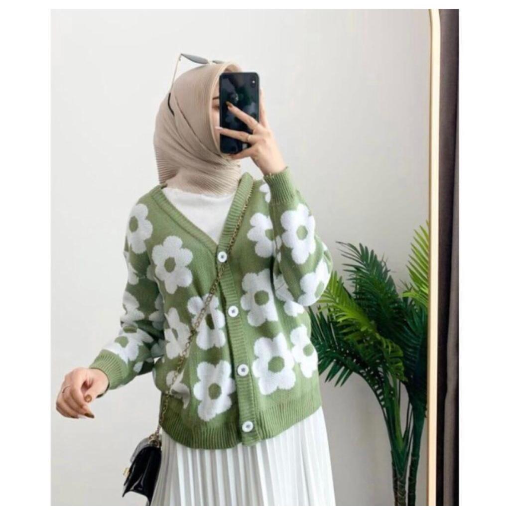 CARDIGAN RAJUT FLOWERS / KARDIGAN MOTIF BUNGA KEKINIAN ALA KOREA / CARDIGAN RAJUT KOMPUTER TEBAL
