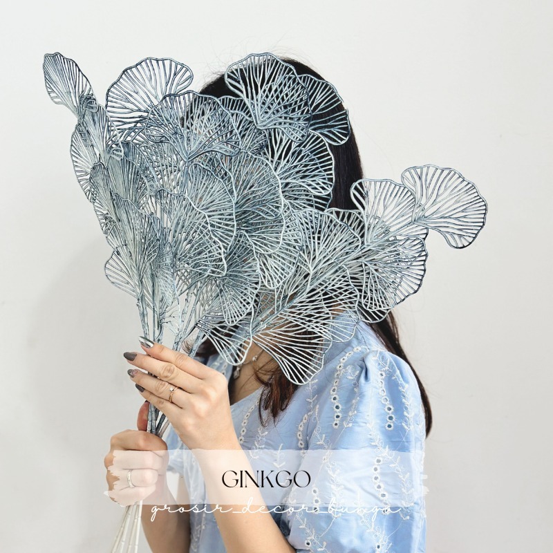 [QC] GINKGO GOLD ARTIFICIAL Aksesoris Kipas 3 Cabang Ginko Daun Bunga Ginkgo Emas Artificial Golden 