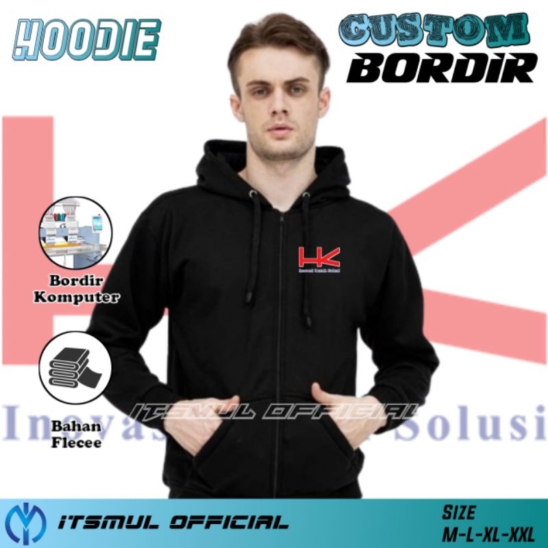 Sweater Hoodie Zipper HK Hutama Karya Bordir