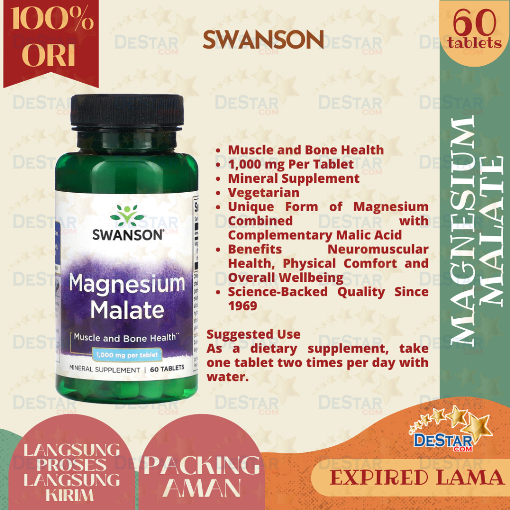 SWANSON Magnesium Malate 1,000 1000 mg Isi 60 Tablets for Muscle and Bone Health Otot Tulang