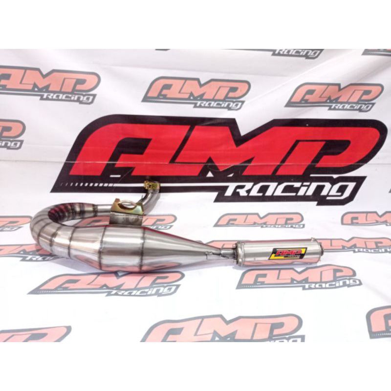 Knalpot Vespa buang kiri poles Original AMP Racing / knalpot Vespa PX / PS / Super / SPRINT / EXCEL