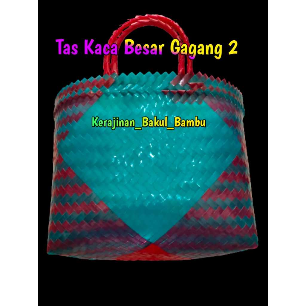 Tas anyaman plastik Sintetis Ukuran BESAR Gagang 2 warna RANDOM tas belanjaan sayuran tas serbaguna