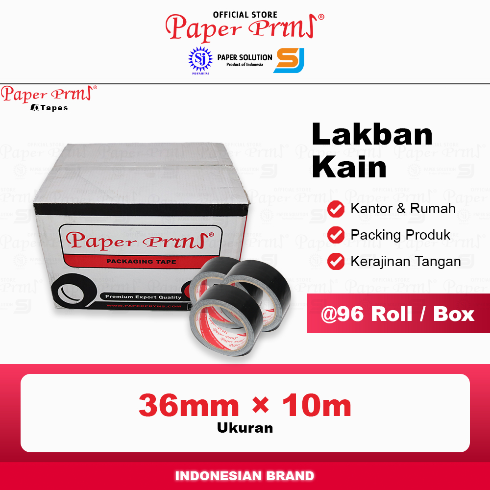 

Lakban Kain Cloth Tape Hitam 1 1/2 inch Paperpryns 36mm x 10m (@1 Box isi 96 Roll)