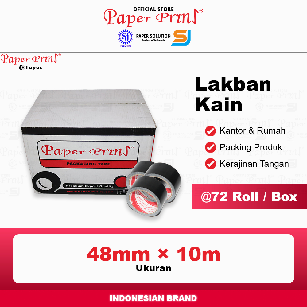 

Lakban Kain Cloth Tape Hitam 2 inch Paperpryns 48mm x 10m (@72 Roll)