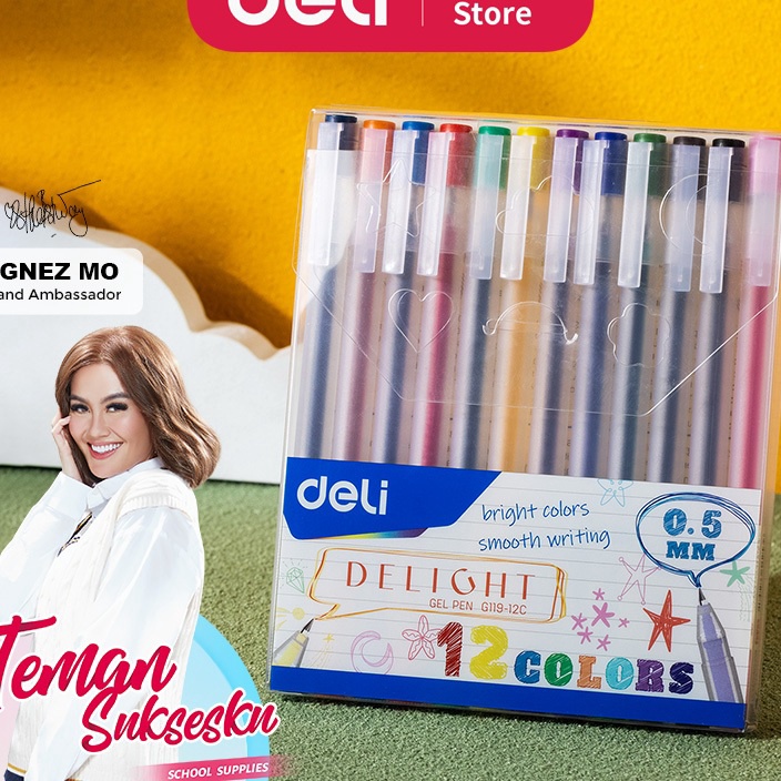 

UPGRADE Deli School Gel Pen Pulpen Gel 5 mm 12 Warna Penulisan Halus EG11912C