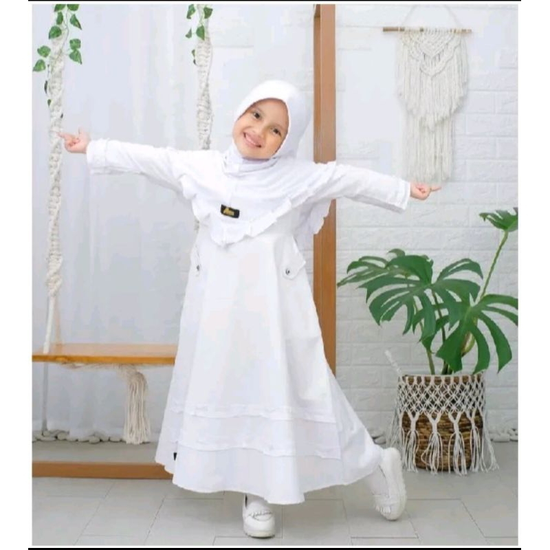 Official Gamis Anak Putih Gamis Manasik Haji Set Kerudung Baju Muslim Anak Warna Putih
