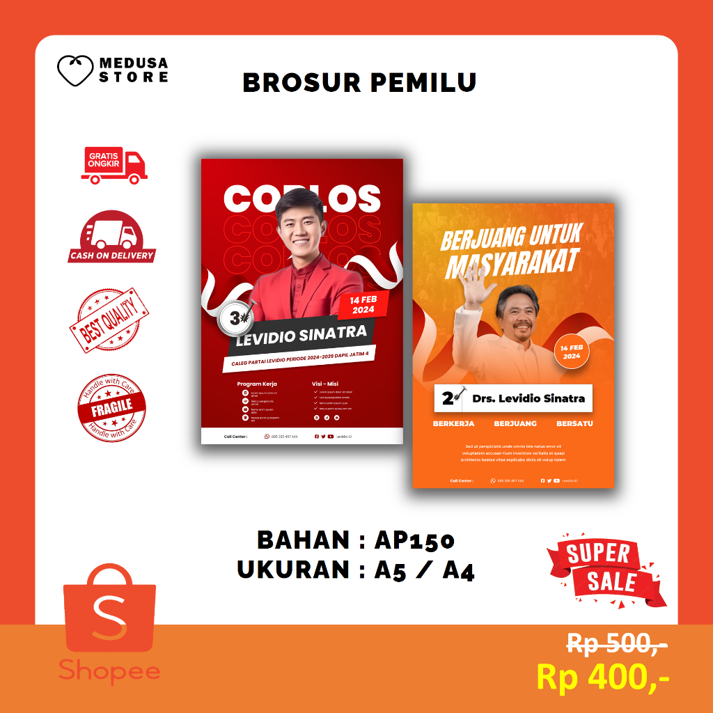 

Flyer/ Brosur Promosi A4 dan A5 Edisi Pemilu Pilkada Caleg Gubernur Bupati Walikota - Custom
