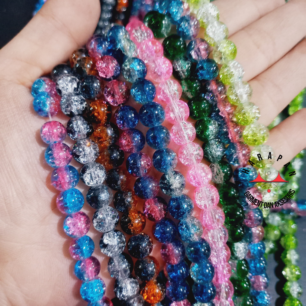 Manik Manik Kaca Retak Kristal Mutiara Pecah Renteng Uk. 8mm