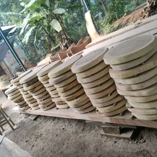kepala kayu trembesi, top meja trembesi bulat/oval meja bundar