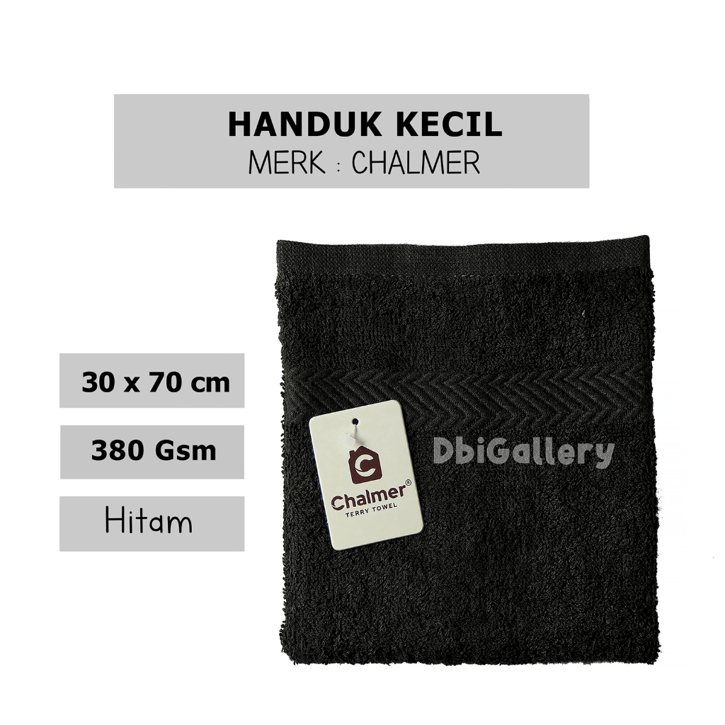 Handuk Kecil 30x70 Merek Chalmer Warna Hitam Polos