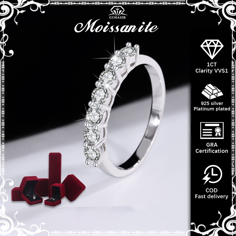 ✨COD✨Cincin Wanita Moissanite 7 Berlian 30 Poin perhiasan perak asli 925 bersertifikat Adjustable Ci