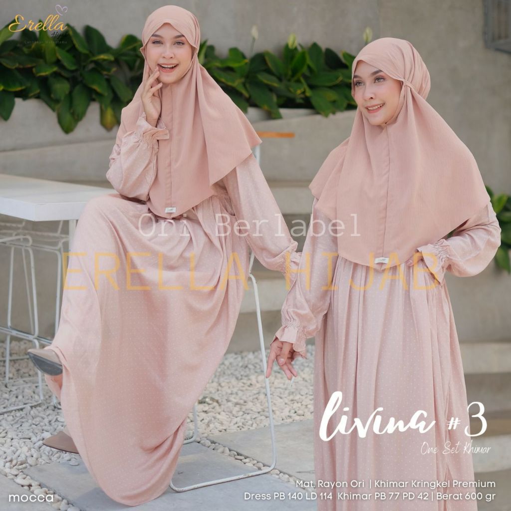 LIVINA SET DRESS GAMIS+HIJAB WANITA PANJANG KEKINIAN BAHAN RAYON PREMIUM
