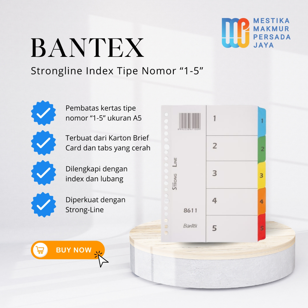 

Bantex Reinforced Tabs | Pembatas Kertas A5 Tipe Nomor 1-5 | Pembatas Buku | Pembatas Binder | 8611