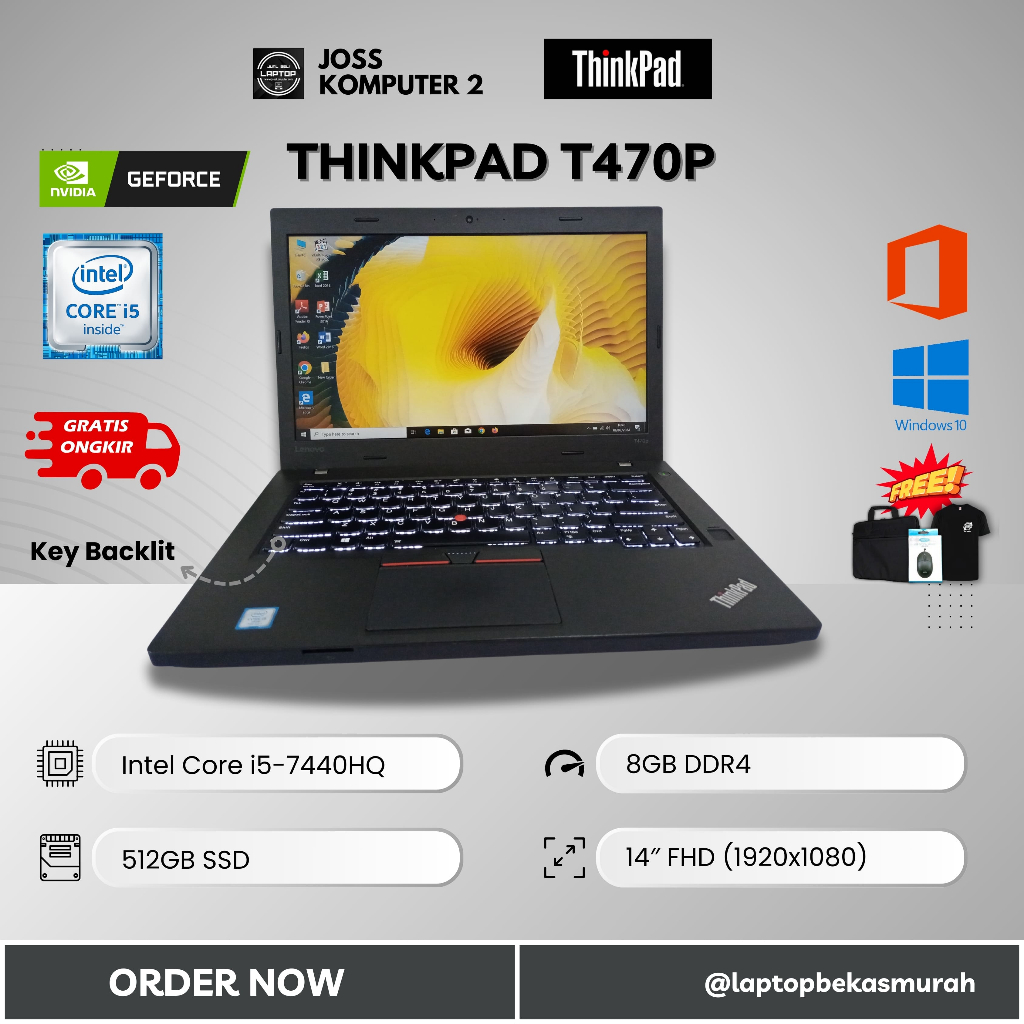 Thinkpad T470p Intel Core i5-7440HQ 8/16 512GB NVIDIA 940MX