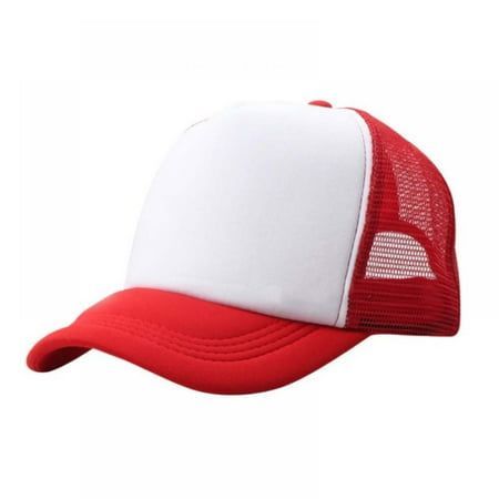 Topi Trucker Hat Polos Merah Putih tekuk