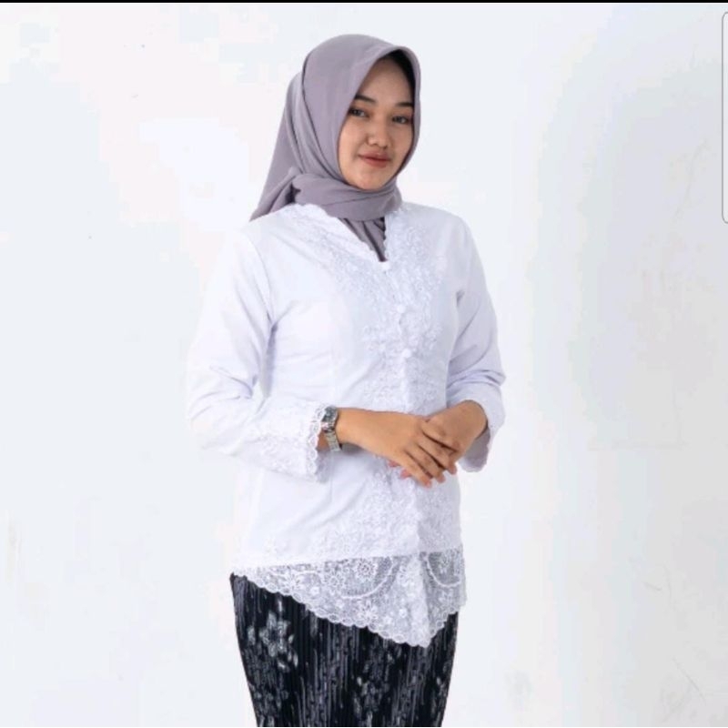 KEBAYA ENCIM PUTIH BORDIR LENGAN PANJANG BAHAN KATUN MIKRO