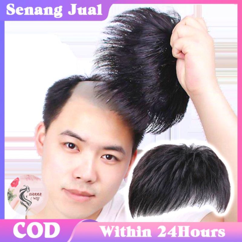 Hairclip Pria Wig Pria Rambut Penutup Botak Palsu Pria Botak Rambut Simulasi