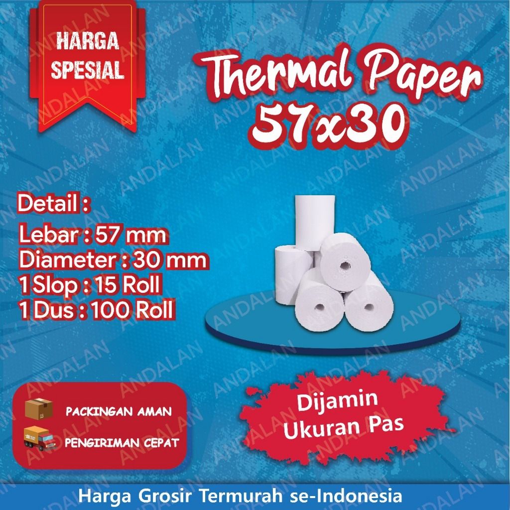 

kertas struk thermal ukuran 57x30 coreless (full kertas)