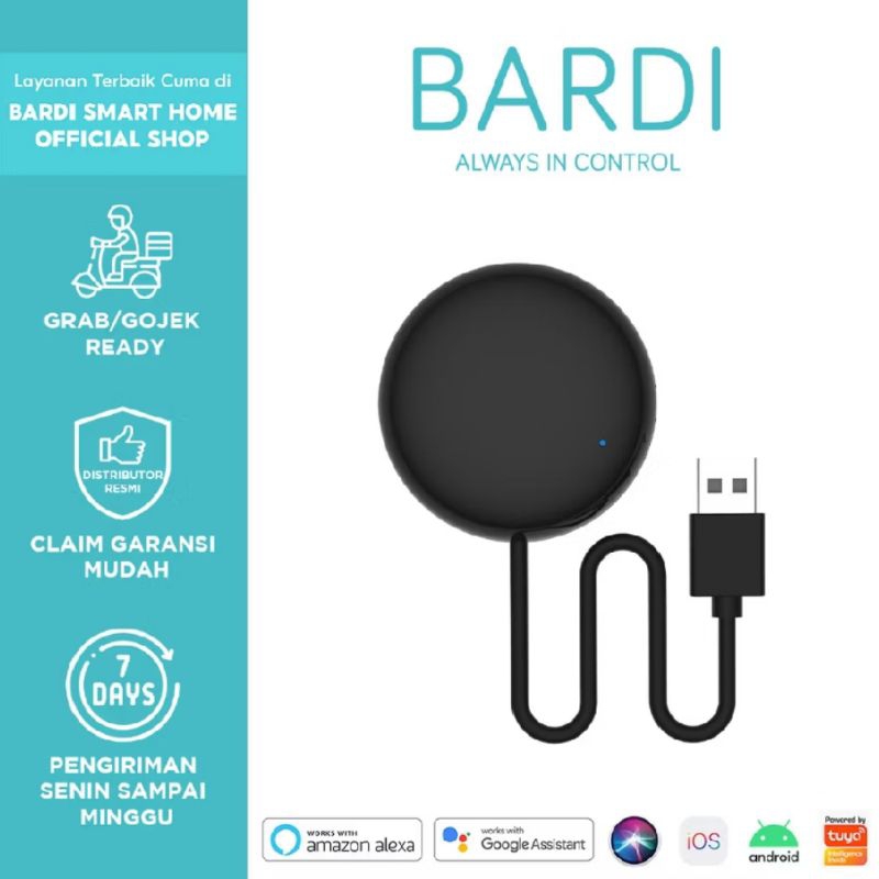 BARDI Official Smart Universal IR Remote 12m (TV,AC,Audio,DVD,Fan) WIFI  + Adaptor Garansi Resmi Bar