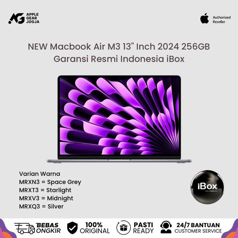 (iBox) New Macbook Air M3 2024 13” Inch 256GB 512GB Garansi Resmi Indonesia
