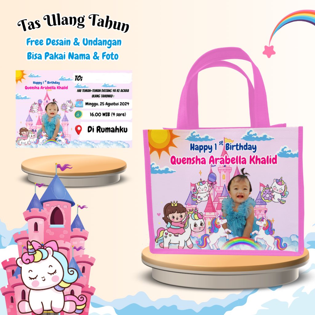 

Paket 40 Pcs Tas & Free Undangan Anak Ulang Tahun Custom Desain Muat Kfc Snack Kain