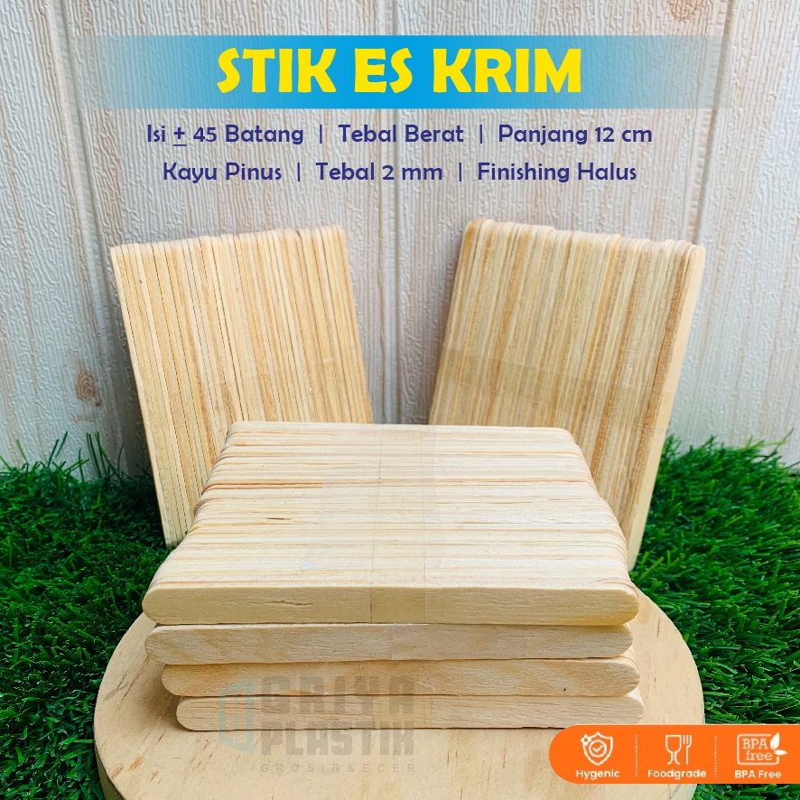 [45 batang] STICK ES KRIM KAYU TEBAL / STICK ICE CREAM KAYU PINUS / Stik Jelly / Katik es