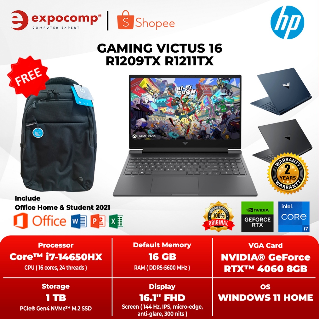 Hewlett Packard HP GAMING VICTUS 16 r1209TX  r1211TX CORE i7-14650HX RTX4060 16GB 1TB W11+OHS 2021