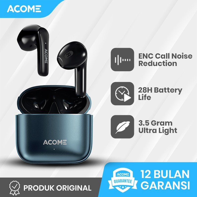 Acome Q1 Headset Earphone Bluetooth TWS5.3 ENC Call Noise Reduction 3,5 Gram Ultra Light - Garansi R