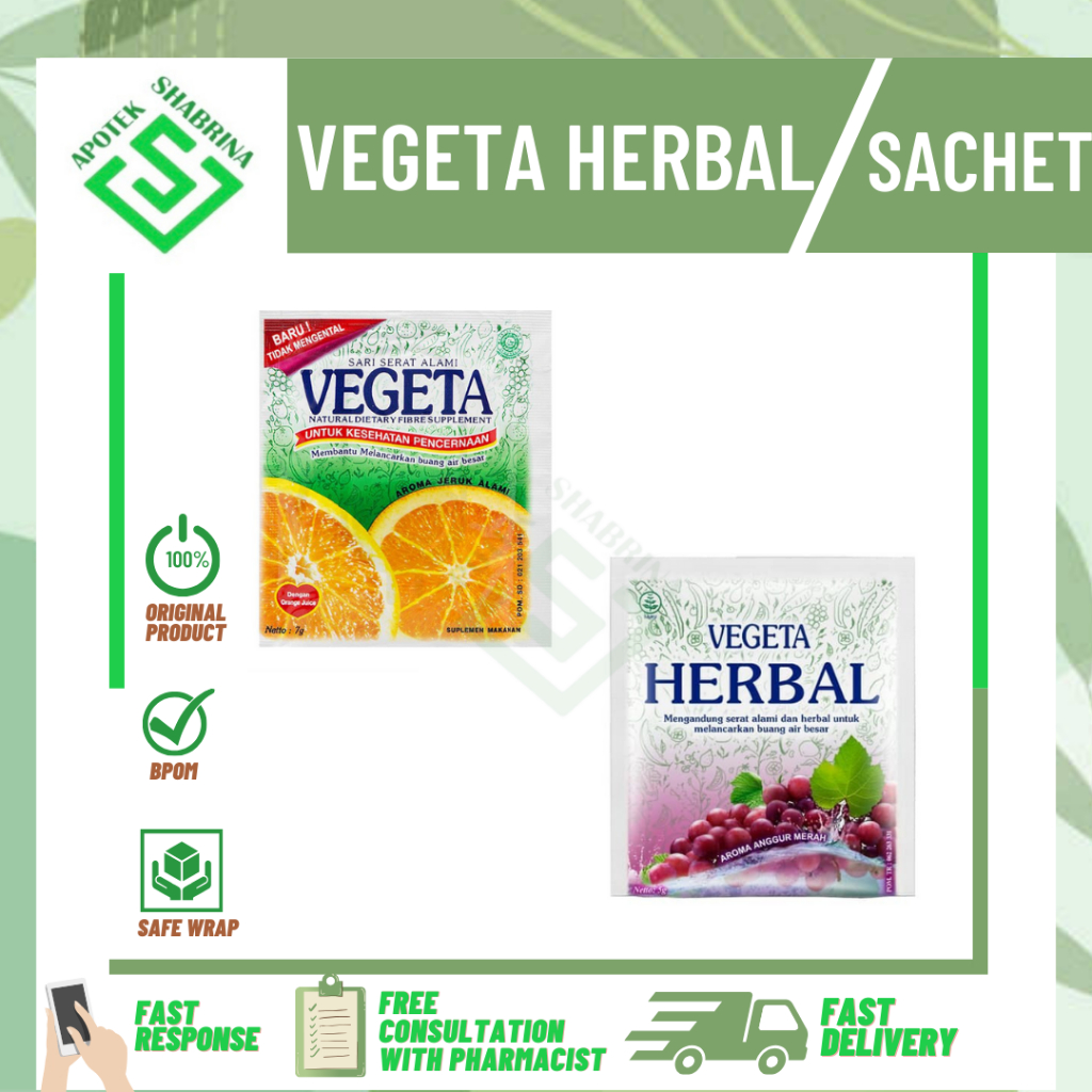 Vegeta herbal (1 sachet) / VEGETA JERUK / melancarkan BAB/ anti kembung/ Saset/ Vegeta Sachet