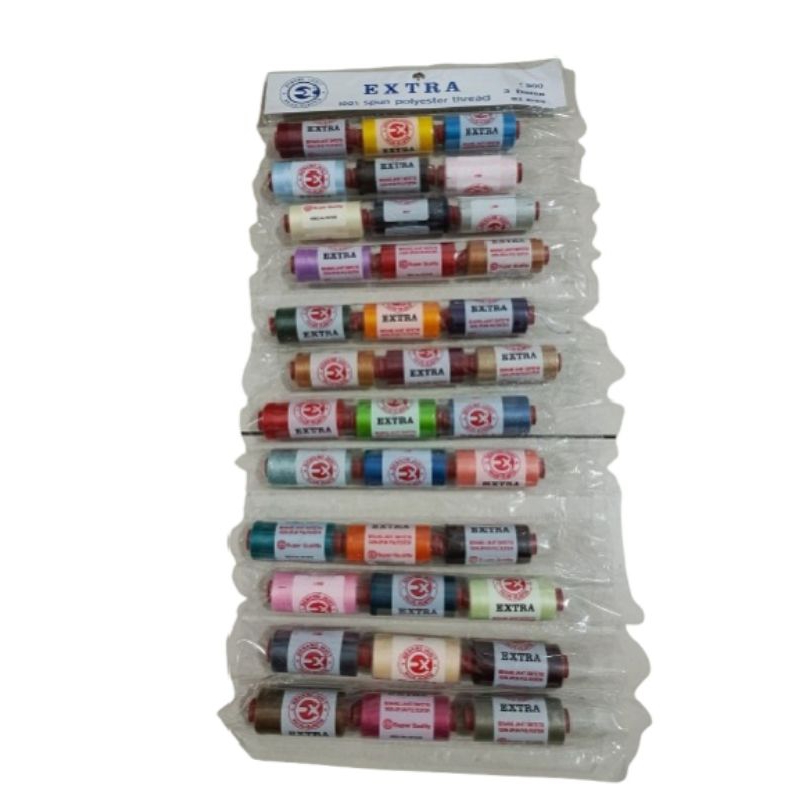 Original Termurah | Benang Jahit Extra 500 Yard Renteng isi 3 Lusin Warna Campur
