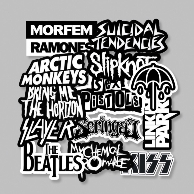 

STIKER BAND MUSIC ROCK METAL ISI 15pcs BLACK N WHITE, STICKER ANTI AIR, STIKER AESTHETIC, HELM, LAPTOP, TUMBLER, CASE HP VOL 6