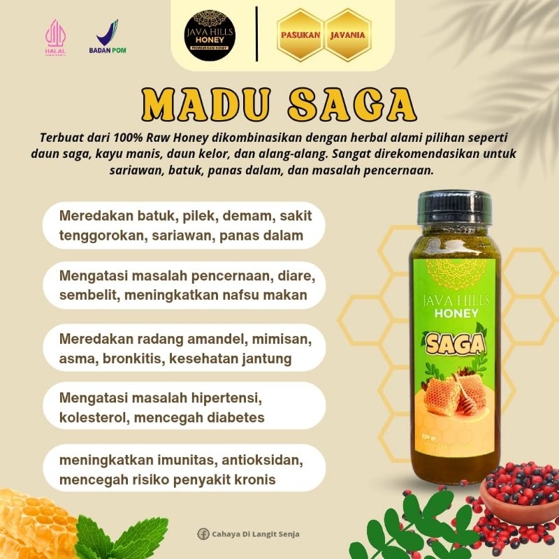 

Javahils honey Madu herbal Saga, untuk meredakan batuk,sariawan pada anak dan dewasa