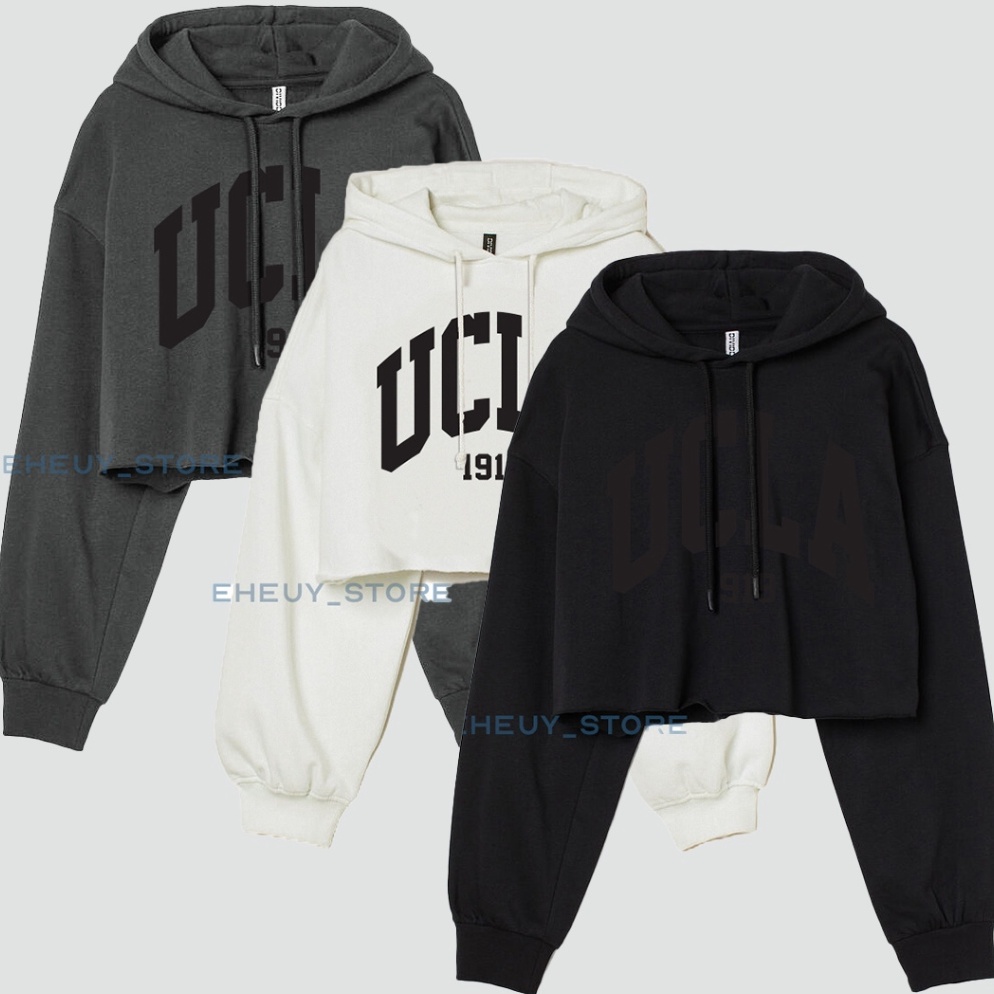 Terbaik Hoodie Crop UCLA Sweater Crop korean Hoodie Cropped Wanita Korean Style Bahan Lembut Fleece
