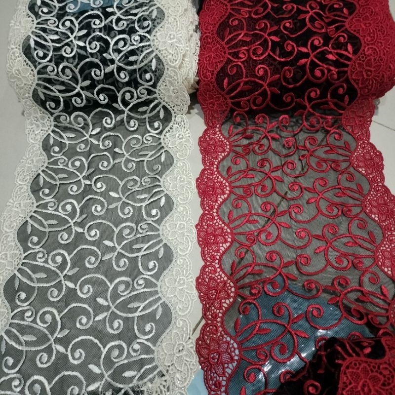 renda tile bordir lebar 20cm dua warna